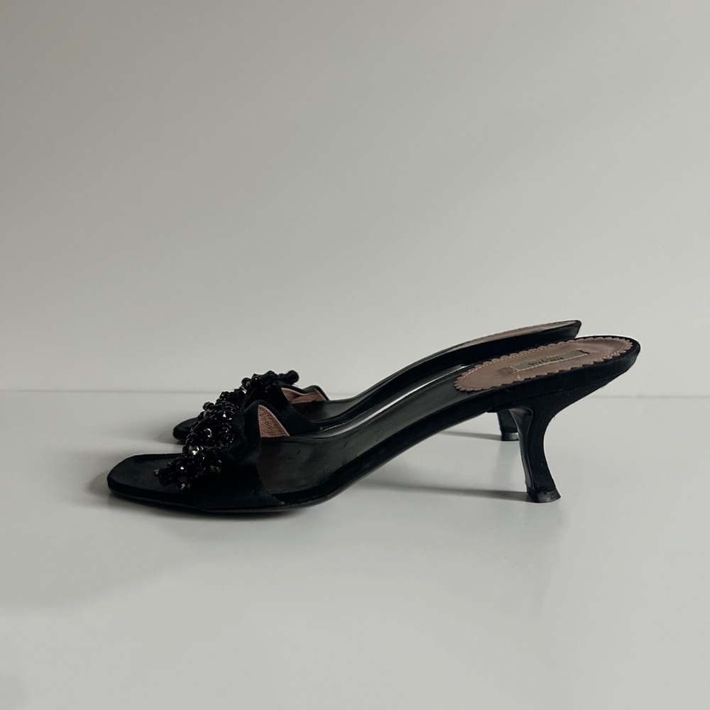 Vintage Prada Black Beaded Bow Slide Mule Kitten Heels Size EU 39.5 - Picture 5 of 13